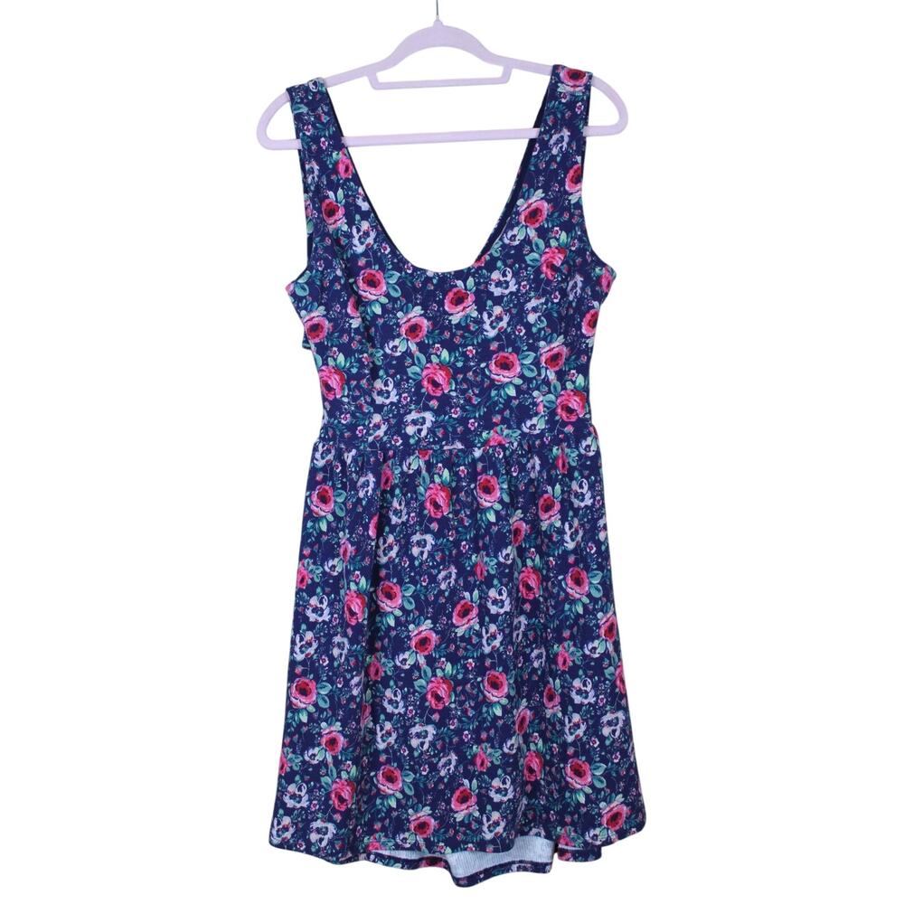 Lauren Conrad Blue Floral Fit & Flare Boho Cottage Spring Casual Cute Mini Dress